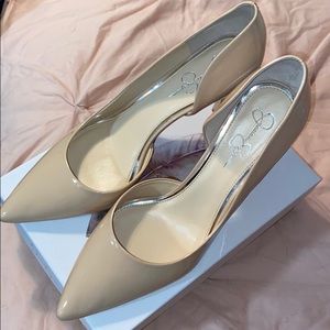 Nude patent leather 4” high heels